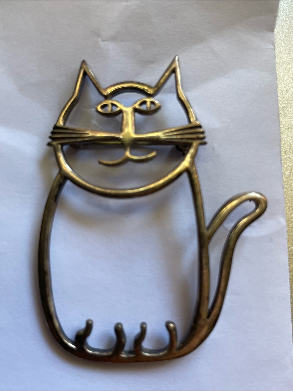 Vintage Sterling Silver 925 Modernist Cartoon Cat Brooch signed Belinda woody